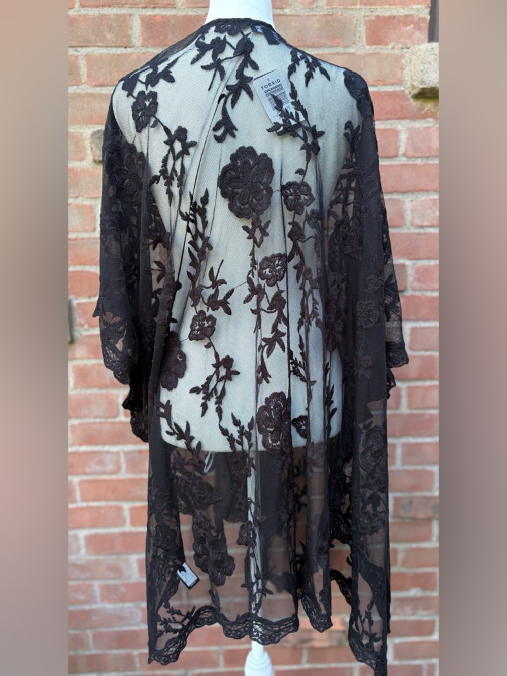 Torrid Kimono Womens Plus Sz 00 Black Floral Sheer Crochet Lace Open Front Boho - Picture 8 of 10